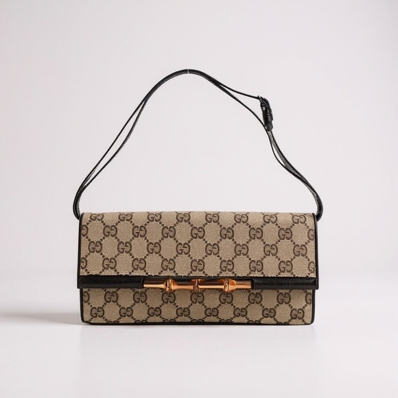 Gucci GG Canvas Bamboo Bar Clutch – Mini Shoulder Bag - Picture 1 of 15